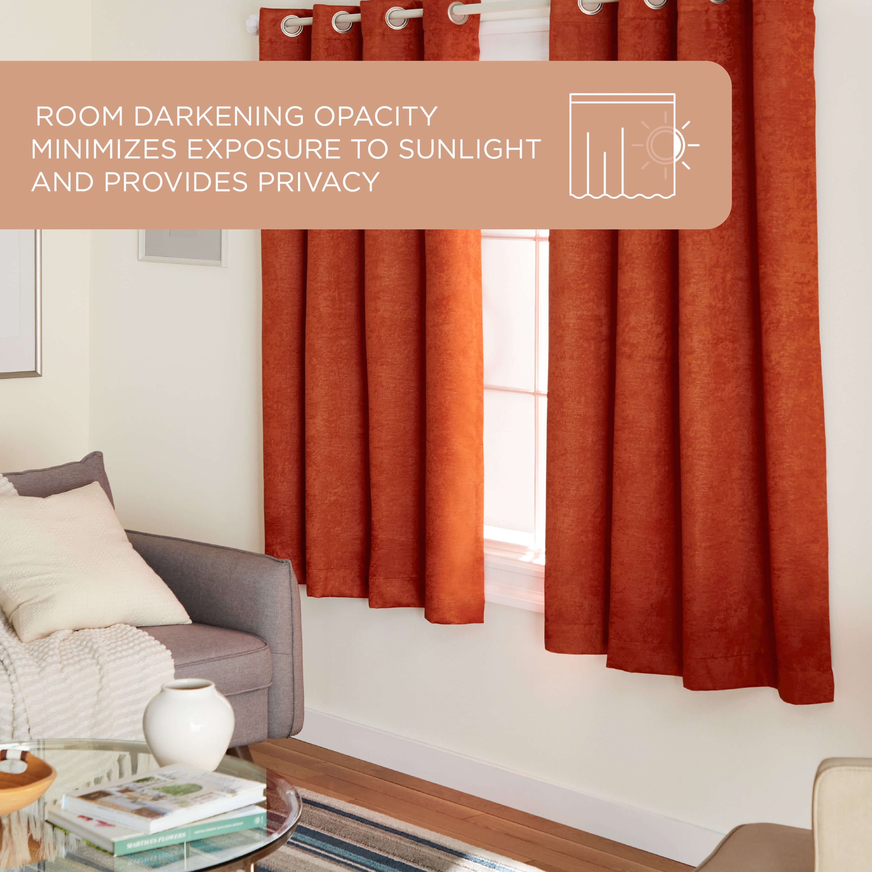 TOWN & COUNTRY EVERYDAY Lustre Solid Heavyweight Textured Sateen Indoor Curtains, Room Darkening Opacity, Grommet Top, Energy Efficient, 2-Pack Set, 52"x63", Mecca Orange