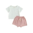 thumbnail image 1 of Kmbangi Baby 2Piece Outfits Short Sleeve Newborn Shirt + Elastic Shorts Set Summer Clothes, 1 of 9