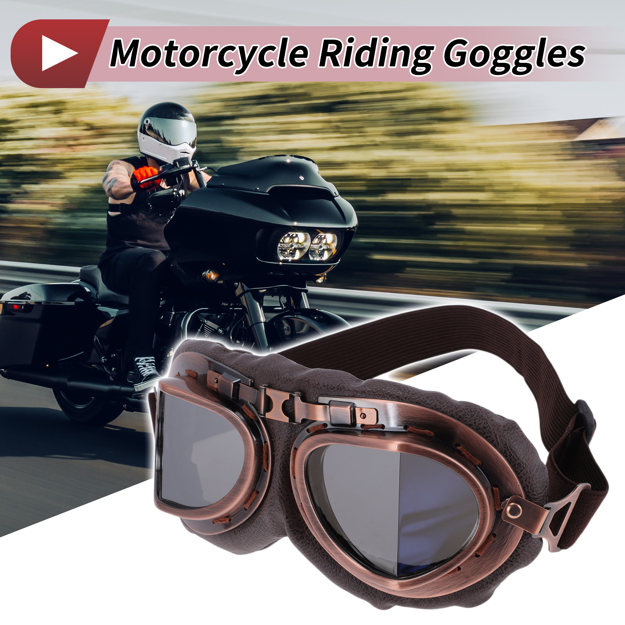 Unique Bargains 1 Set Motorcycle Riding Goggles Foldable PC PU Polyurethane Outdoor Sports Sunglasses for Motocross Dirt Bike ATV Silver Tone Lens Brown Frame