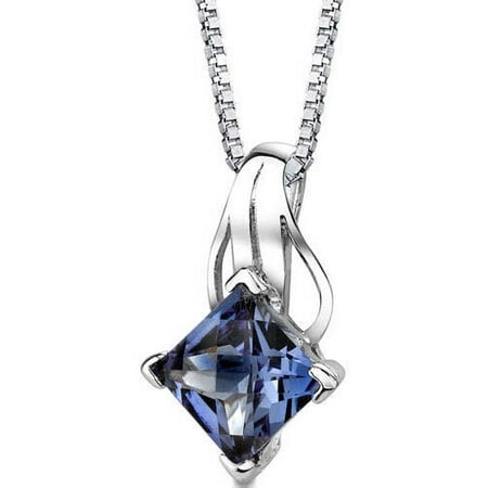 Oravo 3.00 Carat T.G.W. Princess and Simulated Alexandrite Rhodium over Sterling Silver Pendant, 18