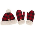 thumbnail image 4 of BambooMN Adult Women's Super Soft Warm Fuzzy Cozy Winter Socks, Beanie Pom Pom Hat and Mittens Set - 1 Set Red Plaid, 4 of 6