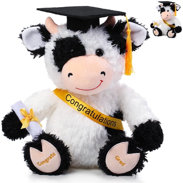Peluche de Vaca Chalyna 25 cm con Traje de Graduación