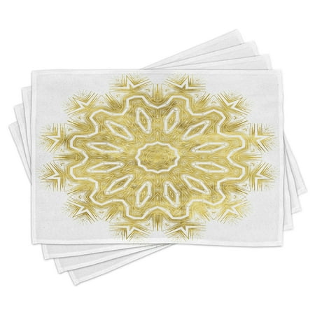 

Ambesonne Mandala Place Mats Set of 4 Oriental Modern Pattern Standard Size Pale Yellow and White