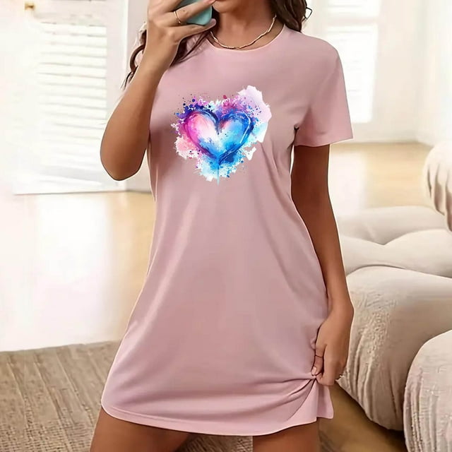Mefallenssiah Chemise de Nuit Courte Surdimensionnée pour Femmes Mode Imprimé Poitrine Manches Courtes
