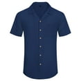 thumbnail image 4 of YOTMKGDO Shirts for Men, Men's Casual Fashion Solid Color Loose Trend Button Cuban Neck Short Sleeved Shirt Short Sleeve Button Down Men, Navy Small, 4 of 8
