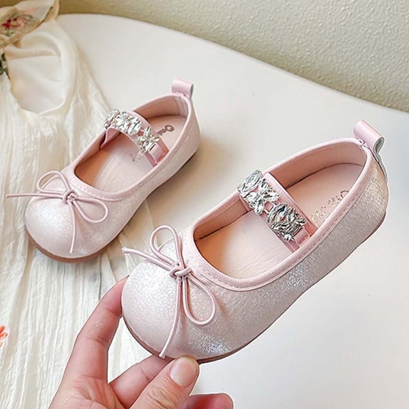 SGFCWSX Girls Dress Shoes Kids Mary Jane Rhinestone Bow Ballet Flats Wedding Party Shoes Pink Size 10 Toddler