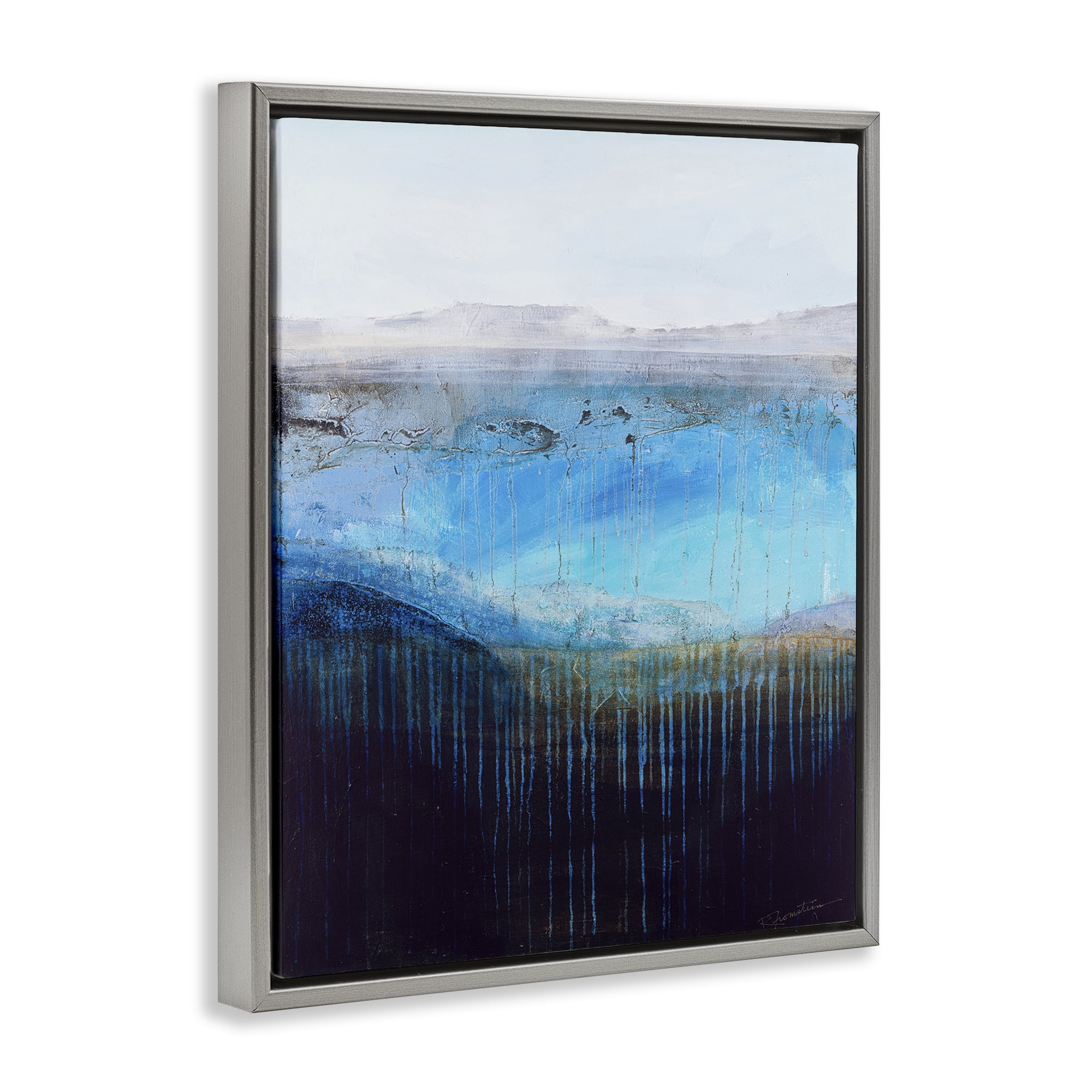 Stupell Industries Intense Abstract Landscape Abstract Painting Gray Floater Framed Canvas Art Print Wall Art, 17 x 21