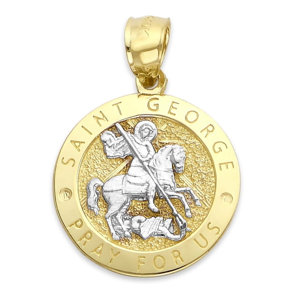 Golden Fire Solid 14K Gold Saint George Medal Pendant - Spiritual Patron Saint Jewelry Gifts for Men and Women