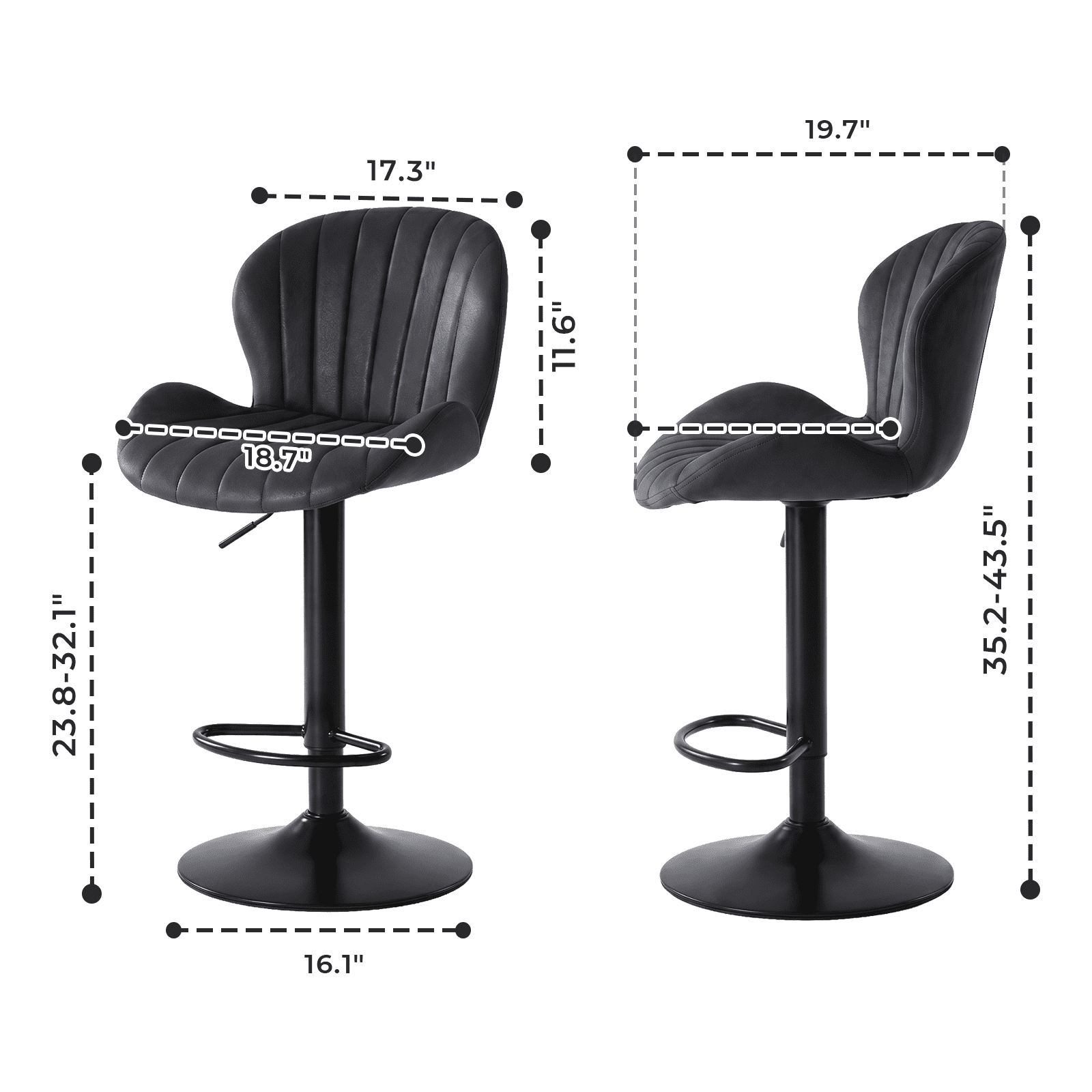 Alvantor Bar Stools Set of 2, Adjustable Swivel Barstools, Fabric Upholstered Barstools Counter Height with Backrest for Bar and Kitchen Island
