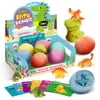 Eduman 7PCS Dino Bath Bombs for Kids with Surprise Inside, Dinosaur Egg Bathbombs Kit with Toys, Safe & Gentle Bath Ball Kit, Easter Gift for Girls/Boys