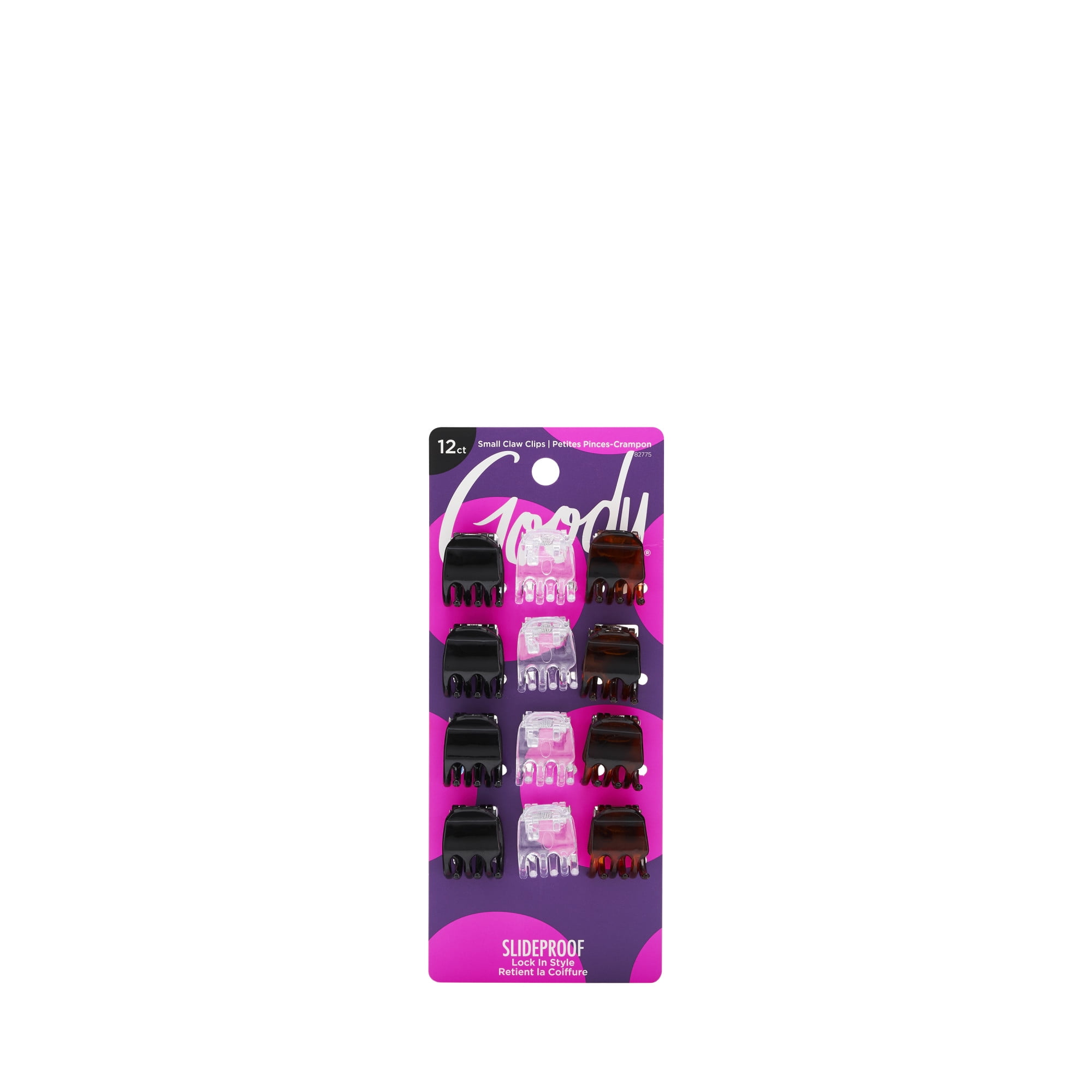 Goody Small Basic Half-Claw Clips, 3 Prong Hair Clips, Assorted Colors, 12 Pk