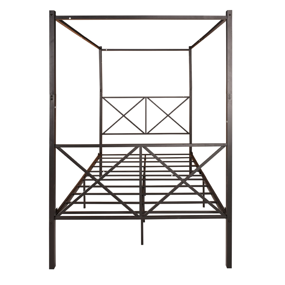 Aukfa Full Size Canopy Bed Frame, Four-Poster Metal Platform Bed with X Shaped Headboard - Black