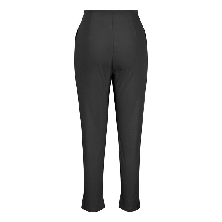 Brglopf Women Solid High Waist Pants Fold Pleated Straight Leg Long Trousers  Work Casual Tapered Ankle Pants with Pockets 