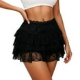 thumbnail image 2 of BdTemWBs Women Lace Patchwork Mini Skirts Y2k Ruffle Layered Pleated Fairy Short Skirts Flowy Mesh Low Rise Frilly Skirt Cute Skirts Streetwear (Black, L), 2 of 5