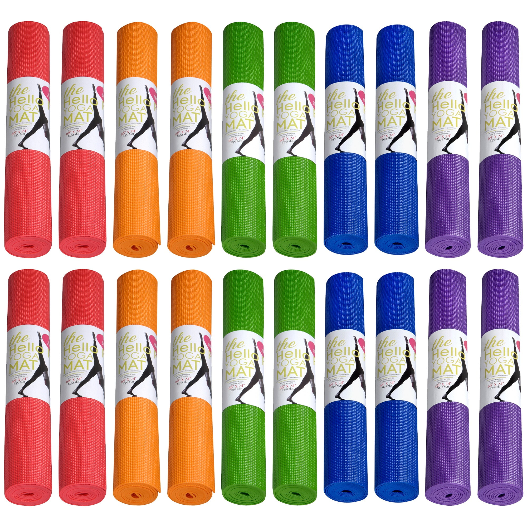 Hello Fit Yoga Mats, Bulk 20 Pack, 68x24x1/8 inches, Affordable