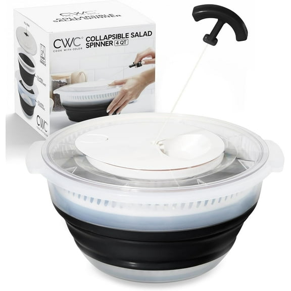 COOK WITH COLOR 4 Qt Collapsible Salad Spinner Fruit Washer with Colander, Black