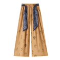 thumbnail image 4 of Fiaer Floral Wide Leg Pants for Women Yoga Boho Palazzo Silk Baggy Trousers Casual Trendy Comfort Slacks with Silk Belt Pants Yellow XL, 4 of 4