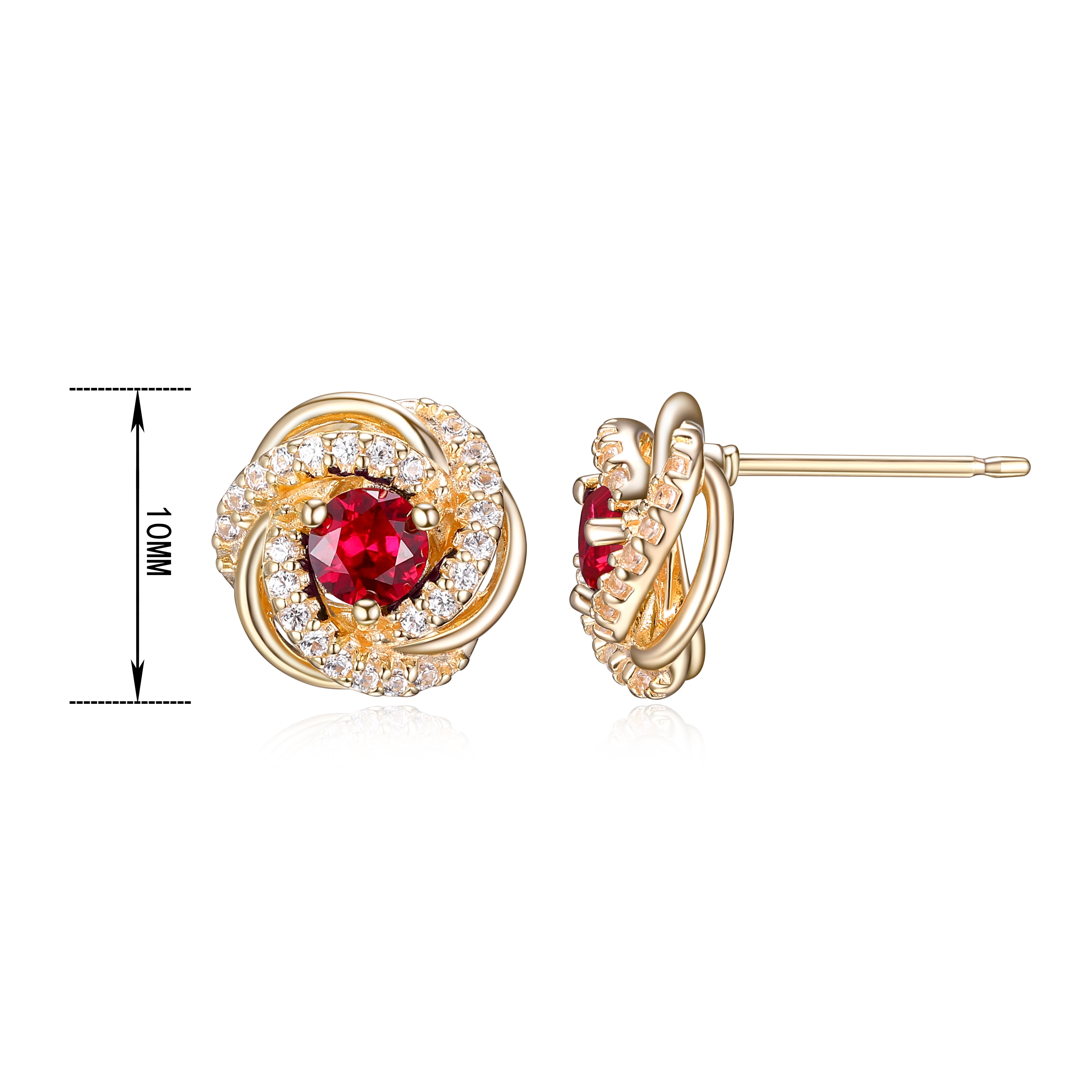 18K Yellow Gold Plated Sterling Silver Created Ruby July Birthstone Love Knot Stud Earrings for Women Gift for Her