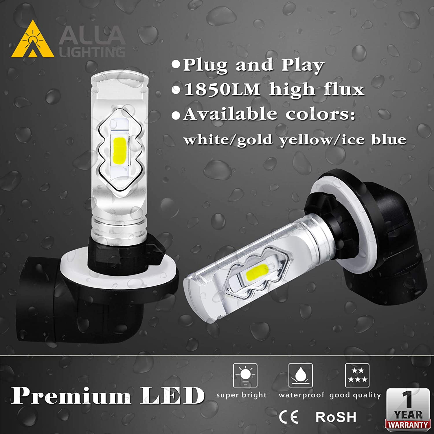 Alla Lighting LED 881 896 Fog Light Bulb Updated Version 6000K Xenon White Lamp