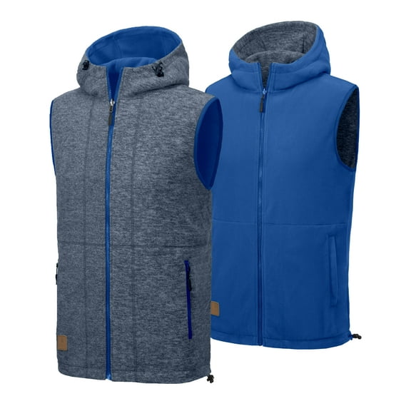 Little Donkey Andy Men's Reversible Fleece Vest Lightweight Warm Sleeveless Jacket with Hood for Hiking Walking Travel True Navy S