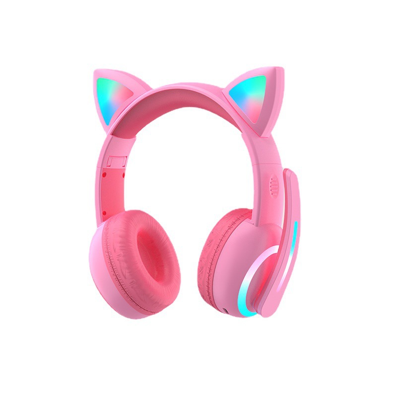 JUND Wireless Bluetooth Gaming Headphones, Cat Ear Headset with LED Light, Foldable Noise