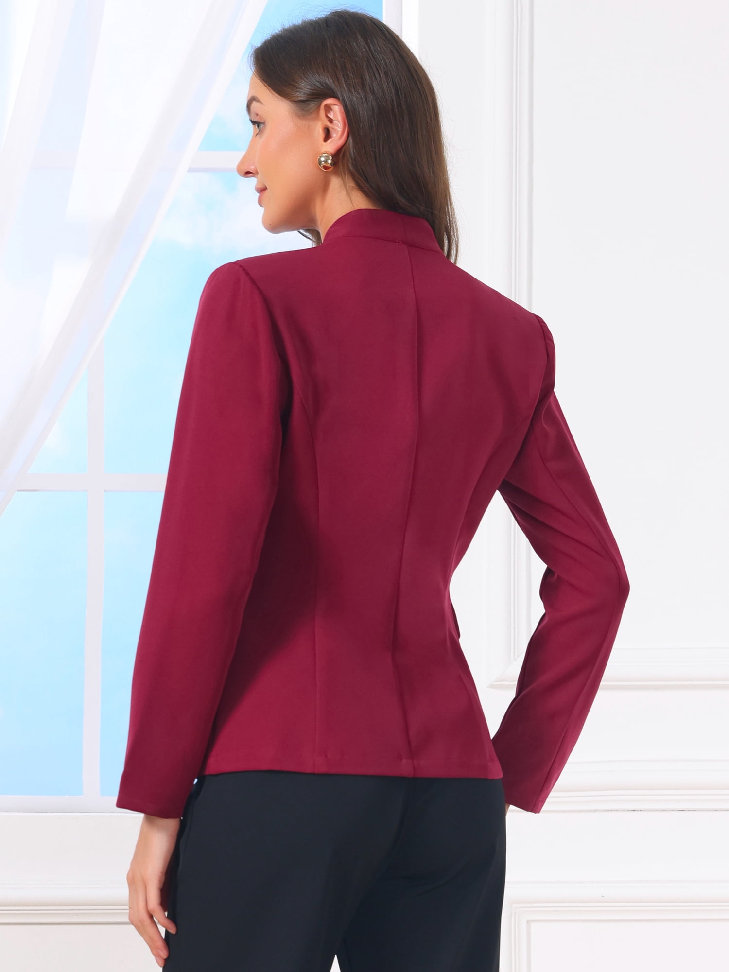 DARING DIVA Women's Office Single Breast Long Sleeve Collarless Blazer XS Wine Red