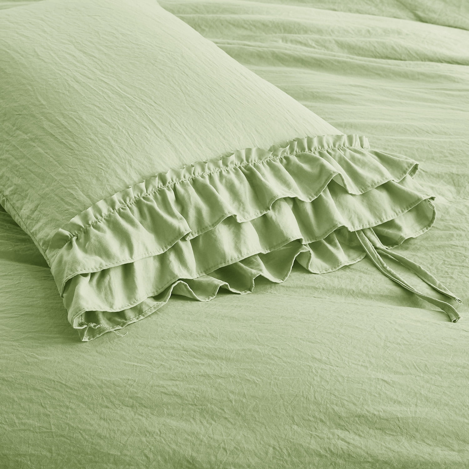 HIG 3 Piece Vintage Duvet Cover Set, Ultra Soft Pre-washed Microfiber, Sage, King