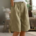 thumbnail image 2 of TRUBKH shorts for women bermuda shorts for women gym shorts women long shorts for women baggy shorts Cotton Linen Shorts Loose Fit Knee Length Cosy Shorts Beach Shorts With Pockets Khaki XL, 2 of 7