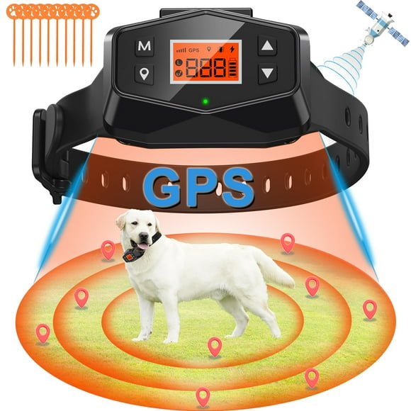 GPS Wireless Dog Fence,Electric Pet Fence with Pet Containment System,Waterproof Rechargeable Dog Collar for Most of Dogs,Adjustable Warning