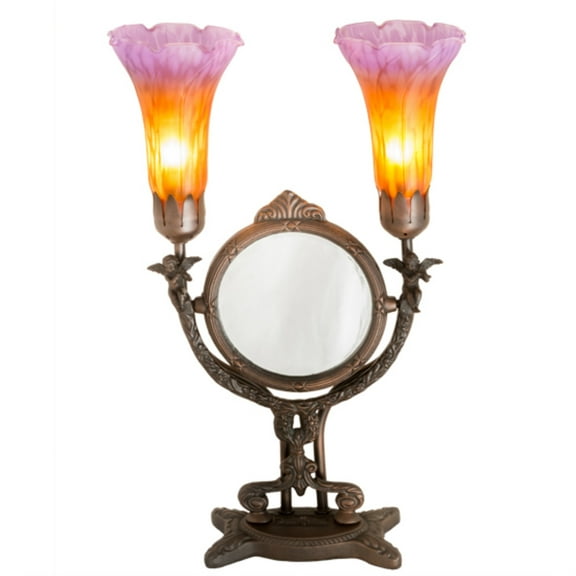 98442 Meyda 17"H Amber/Purple Pond Lily Cherub Mirror Accent Lamp