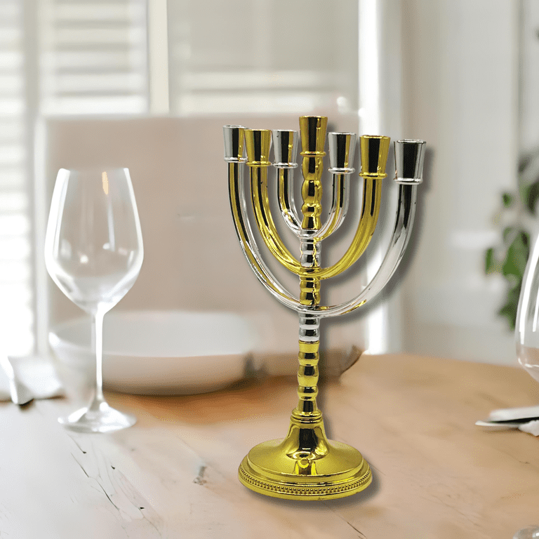 Rotating Temple Menorah Gold and Silver Candle Holder photo 4