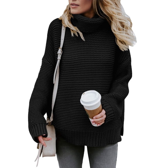 Asyoly Women Turtleneck Sweaters Long Sleeve Solid Color Chunky Knit Pullover Casual Comfy Oversized Jumper Keep Warm Tops