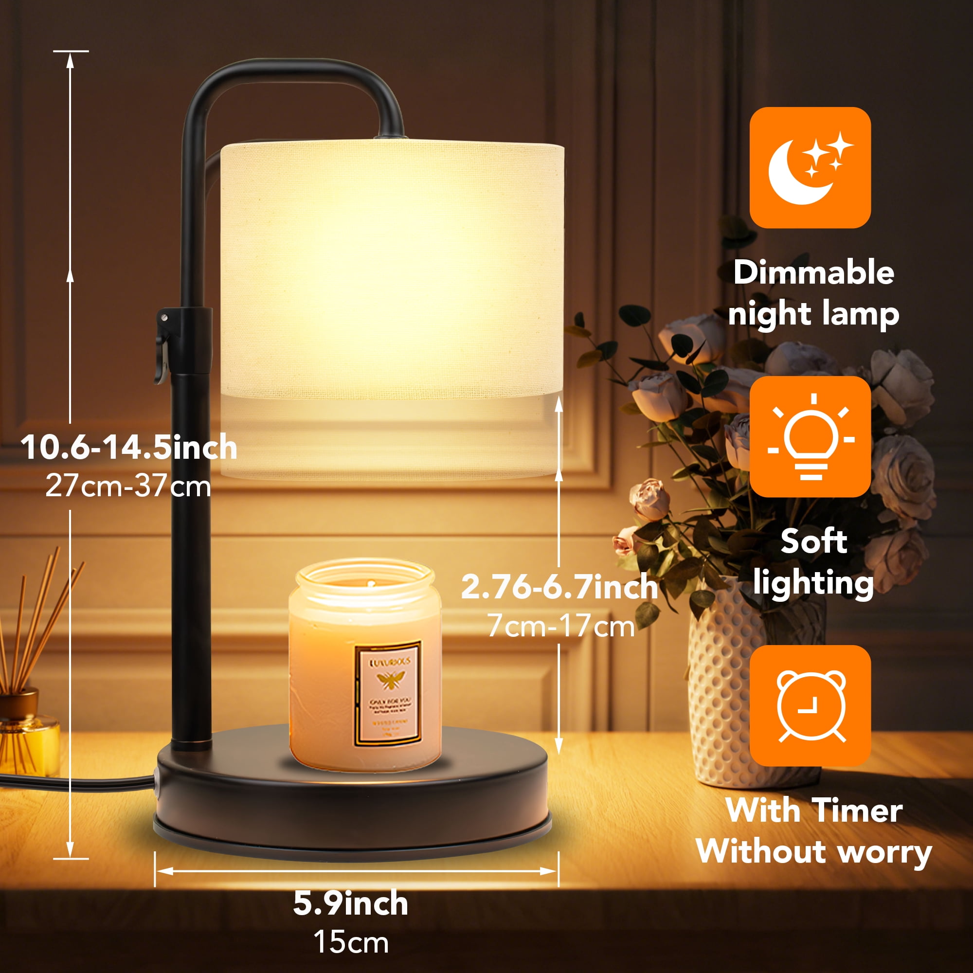 DAYBETTER Candle Warmer Lamp with Timer, Dimmable,Adjustable Height Wax Warmer Lamp with 2*50W Bulbs, House Warming Gifts for Mom Friend Bedroom Home Decor DAYBETTER Candle Warmer Lamp with Timer, Dimmable,Adjustable Height Wax Warmer Lamp with 2*50W Bulbs, House Warming Gifts for Mom Friend Bedroom Home Decor - Image 6