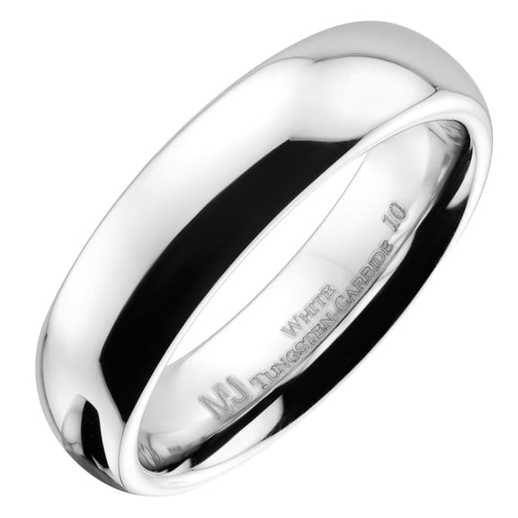 MJ Metals Jewelry Men / Women White Tungsten Carbide 6mm Wedding Band Polished Classic Ring Size 8.5