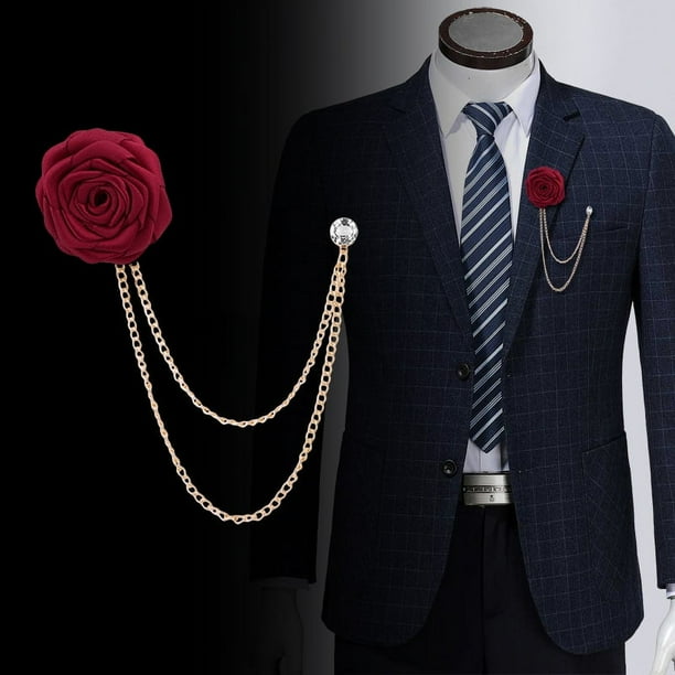 Corona de rosas para hombre con broche de cadena colgante dorado, alfiler de solapa, alfileres de solapa para hombres