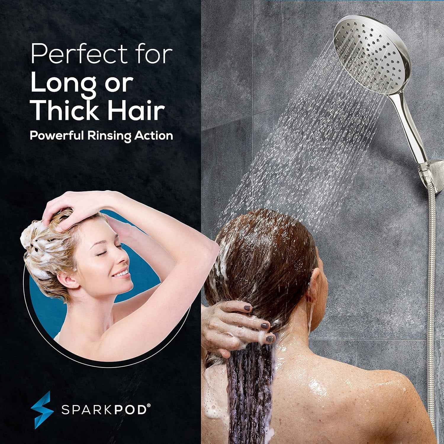 SparkPod Rainfall Shower Head with Handheld - 6-Inch Head, 6ft Hose, Adjustable Bracket (Elegant Brushed Nickel)