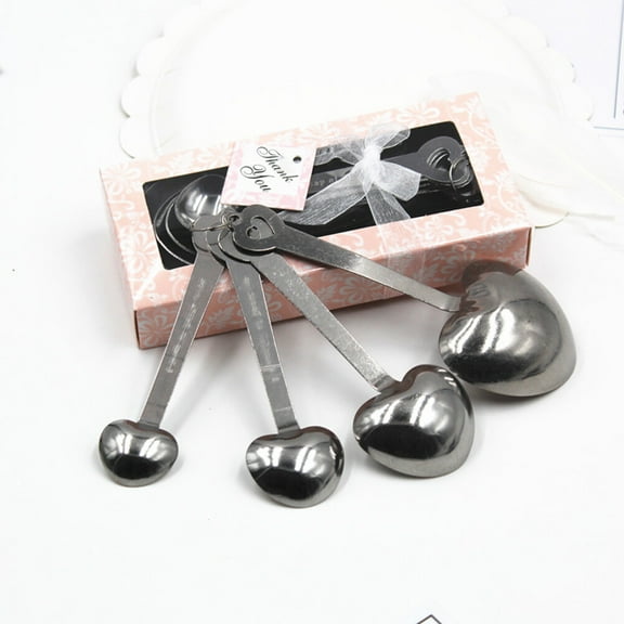 SASABAXI 4Pcs Set Heart Shaped Measuring Spoons Stainless Steel Collapsible Stackable Kitchen Tool For Baking Cooking