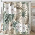 thumbnail image 5 of Tropical Floral Plant Shower Curtain for Bathroom, Vintage Hibiscus Flower Palms Banana Monstera Palm Leaves Sage Green Beige Shower Curtains Set, Foliage Fabric Bathroom Accessories with Hooks, 5 of 7