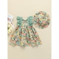 thumbnail image 2 of Kiapeise Toddler Baby Girl Clothes Ruffle Sleeveless Floral A-Line Dress+Floral Hat Infant Girl Summer Outfits Set, 2 of 9