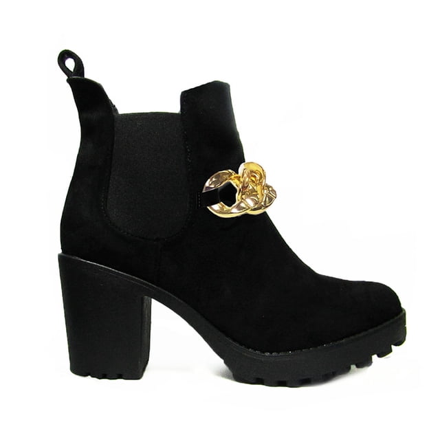 Botin de moda para mujer tacon cuadrado con cadena Mod. Ibiza, Nyxmart NYXMART Botín