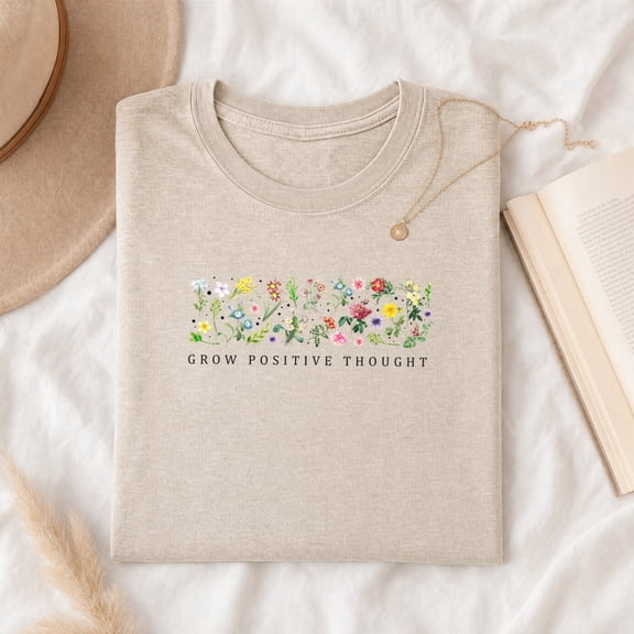 Jollimate Grow Positive Thought Shirt, Wildflower Floral Graphic Tee, Mental Health & Positivity Gift for Women