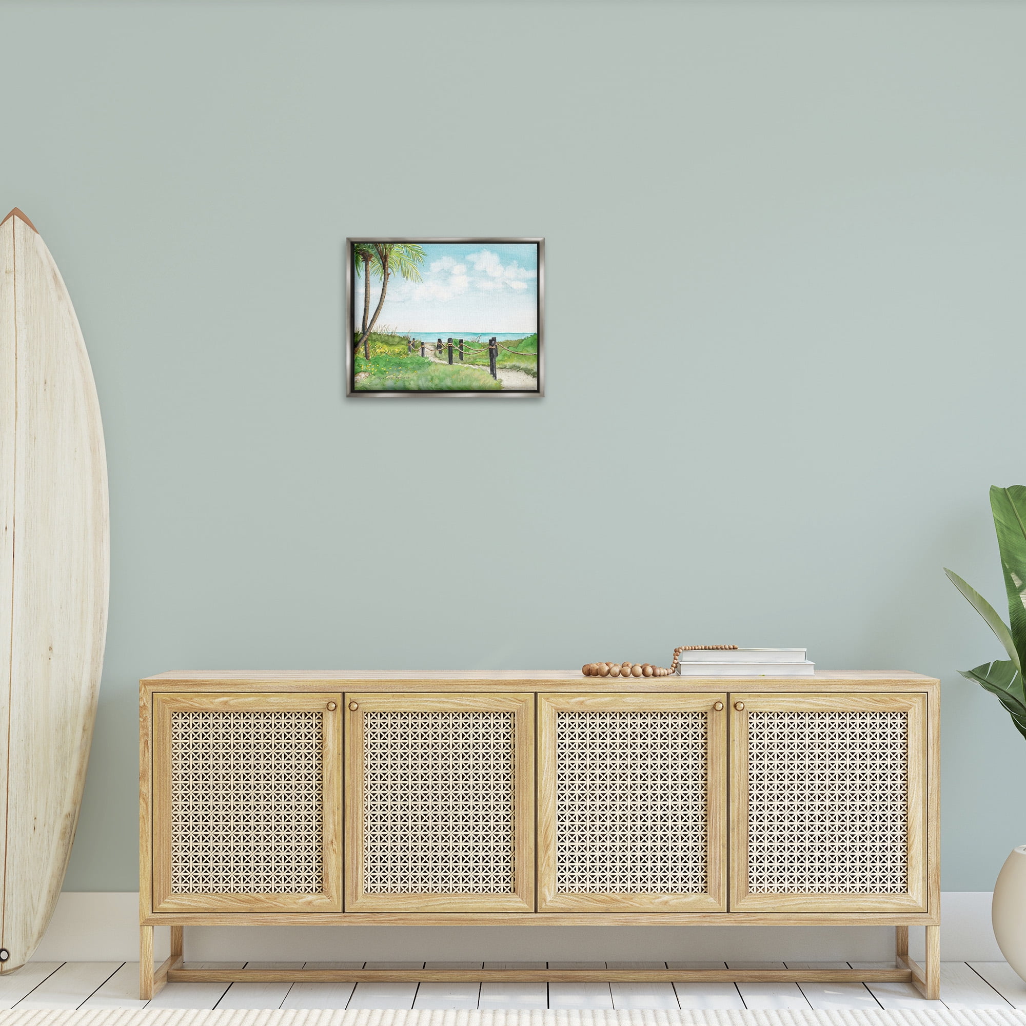 Stupell Industries Tropical Summer Path Landscape Painting Gray Floater Framed Canvas Art Print Wall Art, 21 x 17