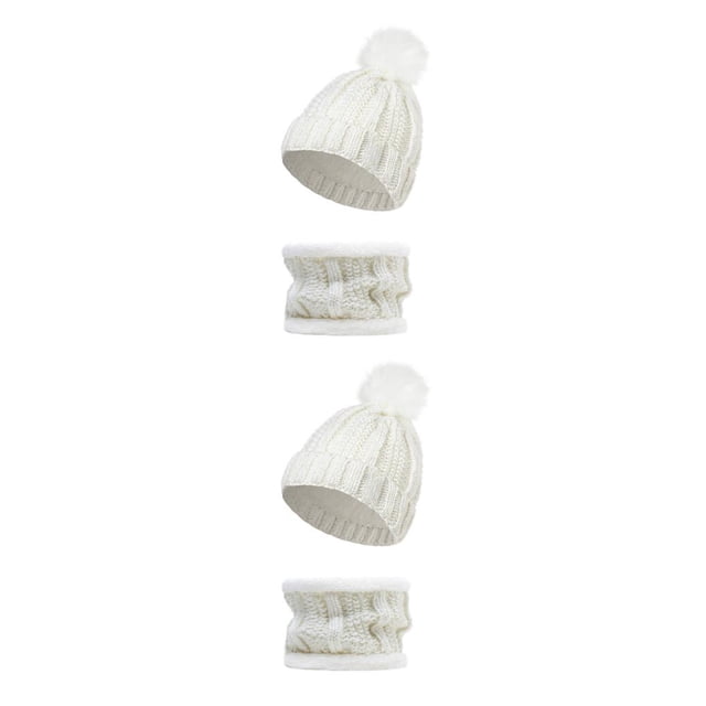 Minnieouse Gorros de invierno para mujer, gorros decorativos a la moda, gorro grueso, bufanda, conjunto de punto, cuello de estilo de piezas Blanco 2piezas