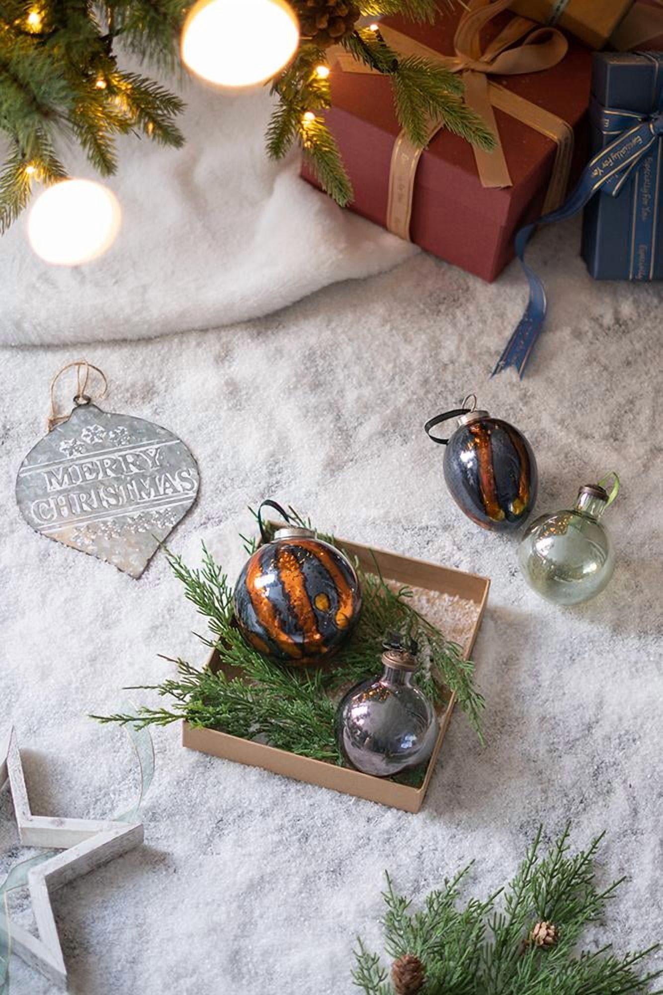 Black and Gold Glass Christmas Ball Ornament Set with Brass Cap Speckled Finish Tree Garland Decor