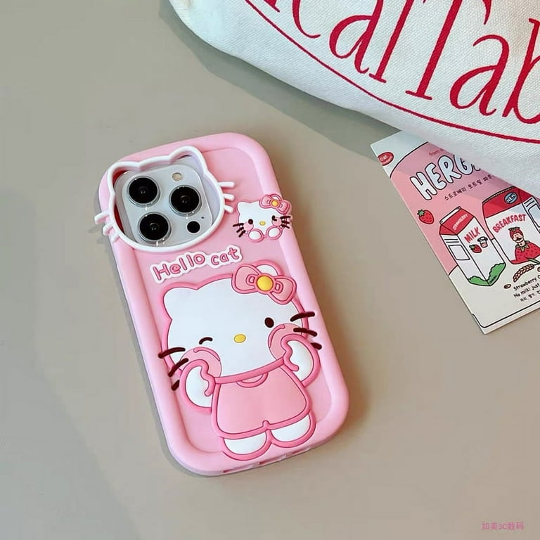 Funny Pink Face Hello Kitty 3D Silicon Cartoon Phone Case for