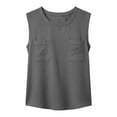 thumbnail image 3 of Womens Sleeveless Cotton Linen Vest Tops Casual Crew Neck Double Chest Pocket Loose Fit Summer Tank Tops. by Yigetop Grey XXL, 3 of 7