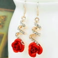 thumbnail image 4 of Jiaroswwei Women Fashion Red Rose Drop Rhinestone Spiral Dangle Hook Earrings Jewelry Gift, 4 of 5