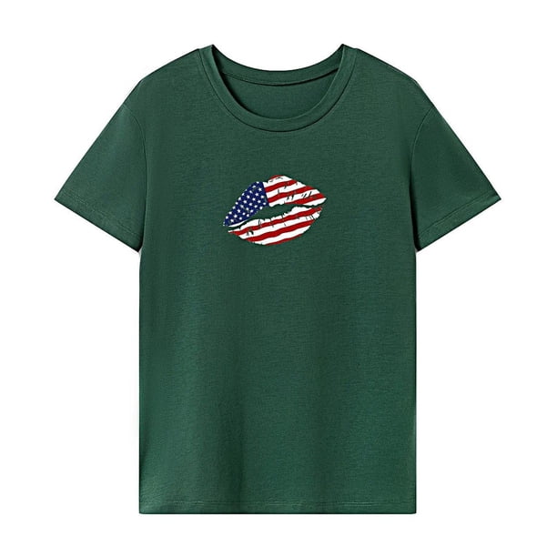 Camiseta para mujer Verano Mujer Regular Fit Ropa deportiva Camisa con cuello redondo para vacaciones Verde