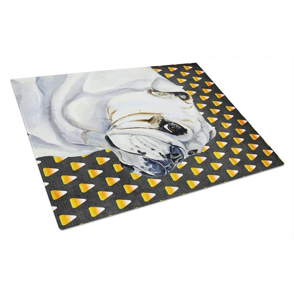 Caroline's Treasures Bulldog English Candy Corn Halloween Portrait Glass Cutting Board Large