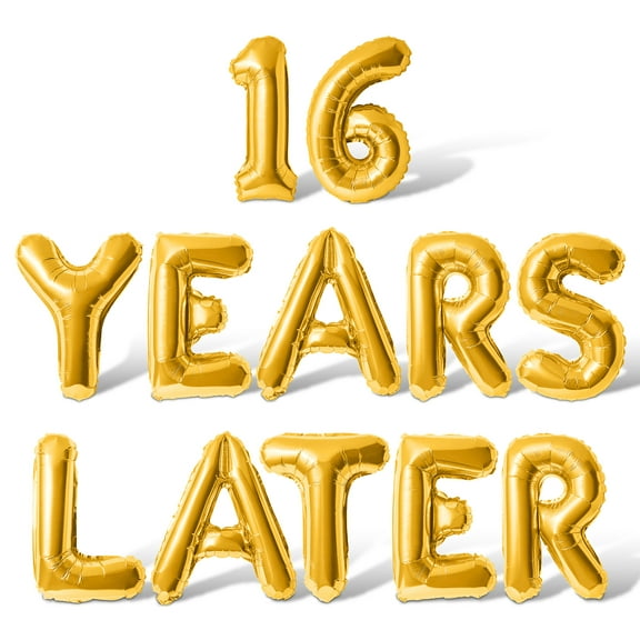 Letter Balloons - 16 YEARS LATER 16" Inch Alphabet Letters Foil Mylar Balloon 16th Birthday Party Banner (Gold)